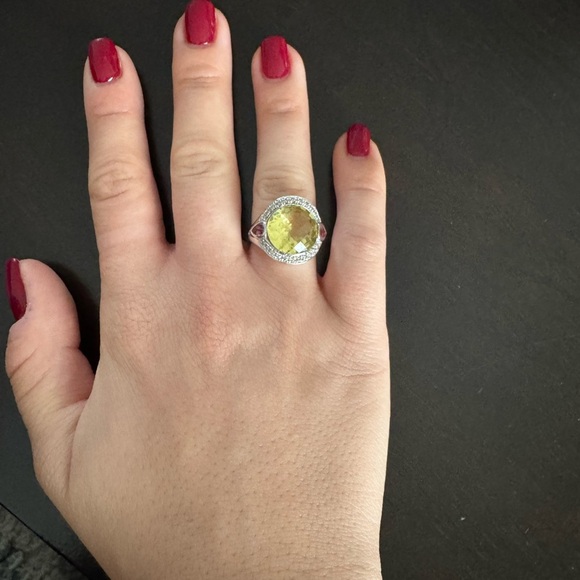 14K White Gold Citrine Diamond Amethyst Cocktail Ring Statement Bold size 7 - Picture 7 of 8